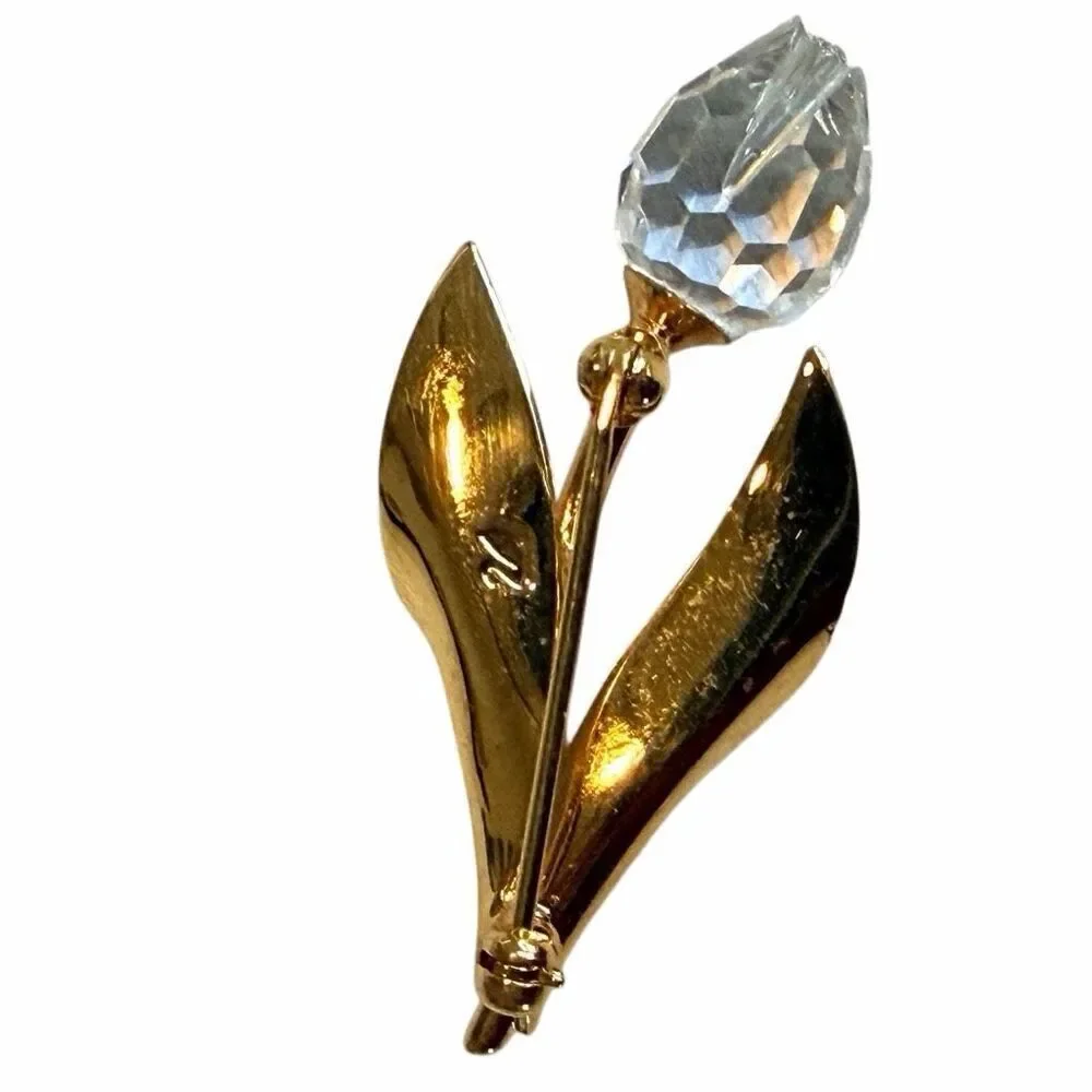 Swarovski Gold Tone Crystal Flower Brooch